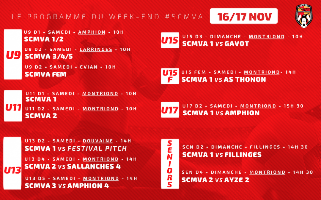 Programme du week-end: 16/17 Novembre.